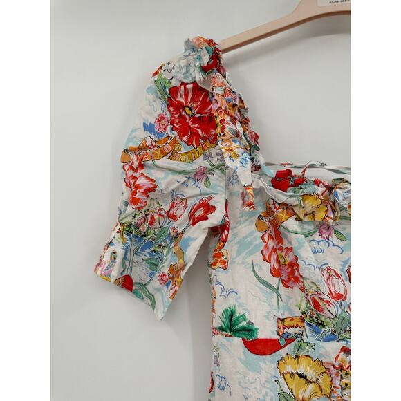 RIXO Camile Ruffle Linen Blend Mini Dress Size M - Picture 3 of 7